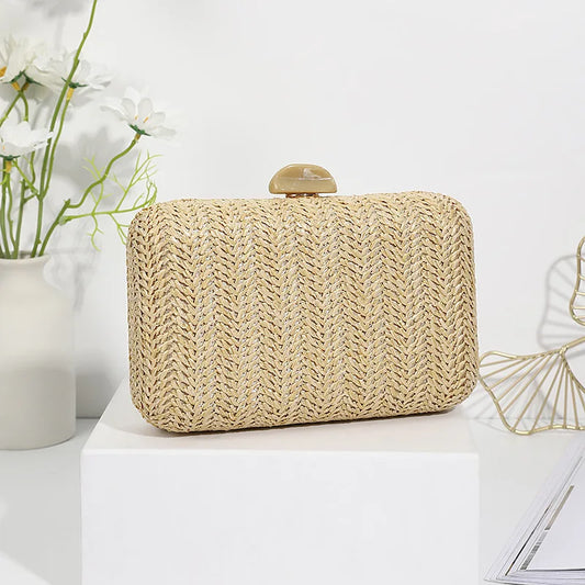 "Women's Summer Straw Evening Clutch – Elegant Shoulder & Handbag for Parties, Weddings & Special Occasions